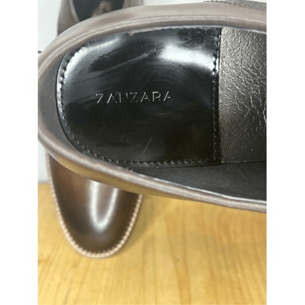 Zanzara Men's Patrice Lace Up Leather Almond Toe Oxford Shoes in Cognac Size 12 - Picture 6 of 7
